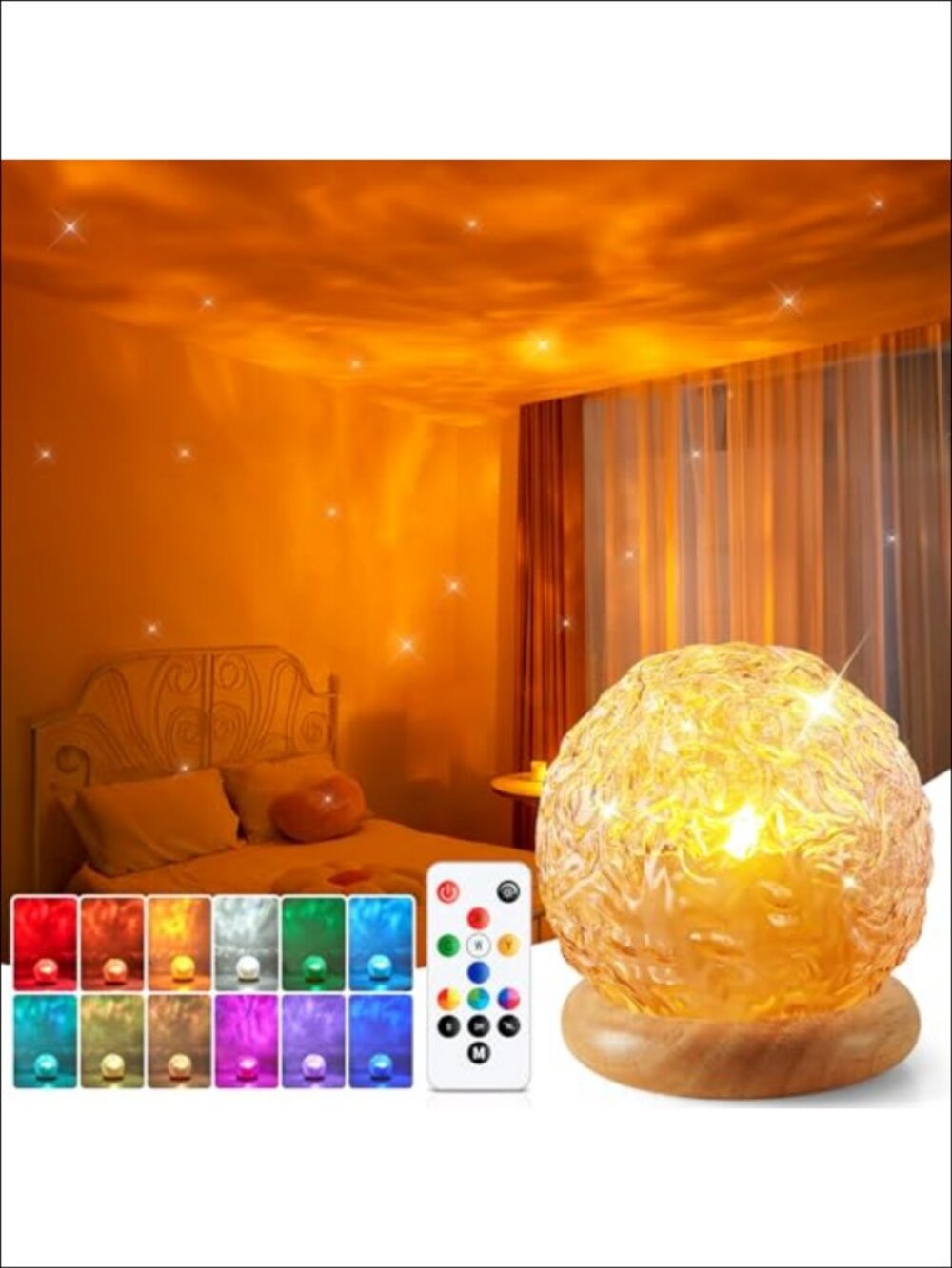 Crystal Glass LED Projector Light Glass Wood Table Mount Ambient Lamp